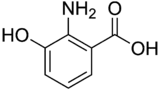 Skeletal formula of 3-hydroxyanthranilic acid