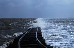 Dagebüll hallig railway, flooded, in 1984