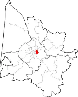 Location of the canton of Cenon in the Gironde department.