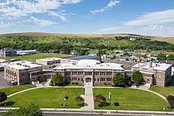 The original 1921 school remains the largest and most prominent feature of Mac-Hi's six building campus.