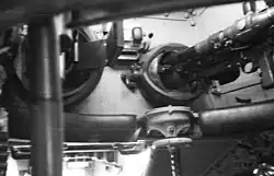 Interior of a 39M Csaba showing the coaxial Gebauer machine gun