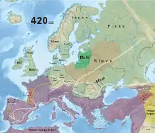 Map of Roman empire in 420