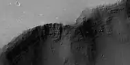 Close up of layers in trough south of Ius Chasma, as seen by HiRISE under HiWish program  Note: this is enlargement of the previous image using HiView