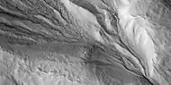 Close view of gully alcove, as seen by HiRISE under HiWish program  Note this is an enlargement of a previous image.