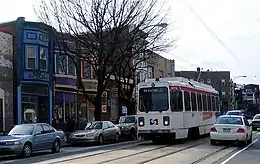 Subway-Surface Trolley Line Route 34 vehicle traveling along Baltimore Avenue