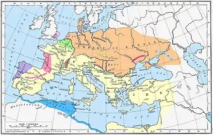 Map of Roman empire in 450