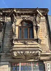 Beaux Arts caryatids of a oriel window of Strada Buzești no. 4, Bucharest, Romania, unknown architect, c.1900