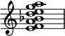  {
\override Score.TimeSignature #'stencil = ##f
\relative c' { 
  \clef treble \time 4/4
  <e f a bes d e g a>1
} }
