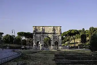 Arch of Constantine (Rome), that commemorates the triumph of Constantine the Great after his victory over Maxentius in the Battle of the Milvian Bridge, 316