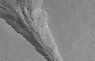 Close view of gully alcoves, as seen by HiRISE under HiWish program  Polygons are visible.