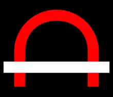 red curve crossed by a white bar, on a black square