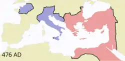 Image 3The Roman Empire by 476, noting western and eastern divisions (from Roman Empire)