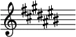 { \time 1/8 \override Score.TimeSignature #'stencil = ##f { \clef treble \key cis \major s16 ^\markup "" } }