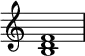 
{
\override Score.TimeSignature #'stencil = ##f
\relative c' {
   \clef treble 
   \time 4/4
   \key c \major
   <b d f>1
} }
