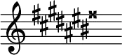 { \new Staff \with{ \magnifyStaff #3/2 } << \time 2/16 \override Score.TimeSignature #'stencil = ##f { \clef treble \set Staff.keyAlterations = #`((3 . ,SHARP)(0 . ,SHARP)(4 . ,SHARP)(1 . ,SHARP)(-2 . ,SHARP)(2 . ,SHARP)(-1 . ,SHARP)(3 . ,DOUBLE-SHARP)) s16  ^\markup "" } >> }