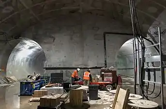 Tunnel portals at end of station cavern