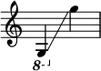 
{
    \override Score.SpacingSpanner.strict-note-spacing = ##t
    \set Score.proportionalNotationDuration = #(ly:make-moment 1/8)
    \override Score.TimeSignature #'stencil = ##f
    \relative c {
        \time 2/4
        \ottava #-1 g4 \glissando \ottava #0 g'''
    }
}
