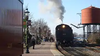 No. 89 awaiting to depart the Strasburg Rail Road's station, tender first.