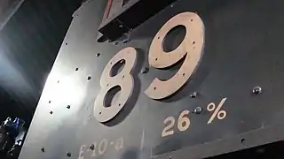 The side of No. 89's cab displays its road number, its locomotive class, and its power class.