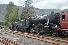 48151 & 45690 Leander shunting empty coaches at Blaenau Ffestiniog in Aug 2019.