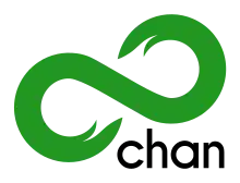 Green infinity symbol, with "chan" underneath in black lowercase sans serif text