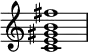 
{
    \override Score.TimeSignature #'stencil = ##f
    \relative c' {
        \time 4/4
        <c e gis b fis'>1
    }

}
