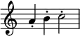  {
\override Score.TimeSignature #'stencil = ##f    \relative c'' {
        a4-. b-. c2-. 
    }

}
