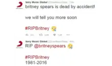 Tweet made by a hacker of the Sony Music Twitter account regarding Britney Spears' "death".