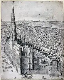 Brussels' Town Hall, engraving by Abraham van Santvoort after Leo van Heil, c. 1650