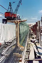 Rebar being placed before casting a prestressed concrete girder