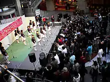 Overhead photo of group of girls onstage