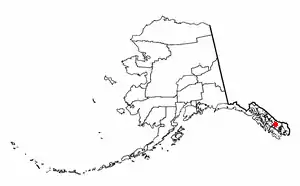 Map of Alaska with Wrangell Island marked.