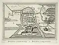 Batavia in 1629 showing an opening in the sea-side wall of the Castle; ornate portal has not been installed in the sea-side wall.