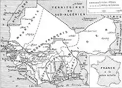 Map of the seven colonies of French West Africa in 1936. Note that the eighth colony, French Upper Volta, was in this period parceled between its neighbors. French Sudan also contains a large portion of what is today the eastern half of Mauritania.