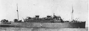 USS Rochambeau (AP-63) at anchor, date and location unknown.