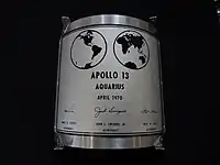 Replica of the replacement Apollo 13 plaque, with Swigert's signature instead of Mattingly's; James Lovell has the original