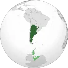 Argentine territory in dark green; territory claimed but not controlled by Argentina in light green