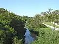 Kedron Brook stream, looking downstream from Gympie Road, Kedron (2021)