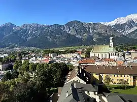 The oldtown of Hall with Karwendel range