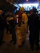 British sailors in firefighting gear on HMS Illustrious (R06), Liverpool, 25 October 2009