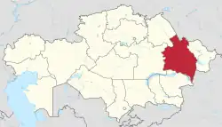 Map of   Kazakhstan, location of Abai Region highlighted