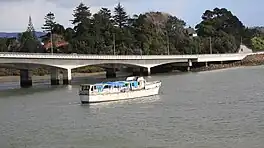 Abandoned boat near the Upper Harbour Bridge