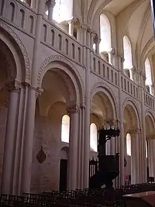 Nave of the Abbey of Sainte-Trinité, Caen, with grand arcades, triforium, and windows above