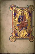 Christ in Majesty from the Aberdeen Bestiary, c. 12th century, manuscript illumination.