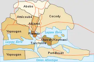 Location of the commune in Abidjan