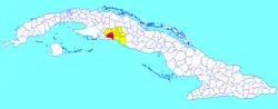 Abreus municipality (red) within  Cienfuegos Province (yellow) and Cuba