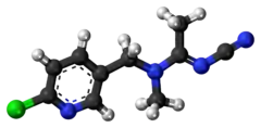 Ball-and-stick model of the acetamiprid molecule