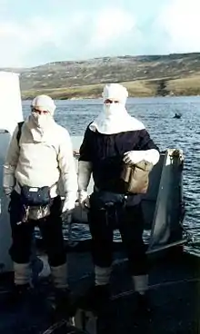 Sailors during the Falklands War wearing anti-flash gear.