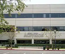 A grey nondescript building with the text "Activision" on the first floor.