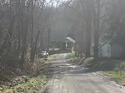 Distant view of the Adams Covered Bridge